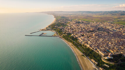 Aerial View of Gela City, Caltanissetta, Sicily, Italy, Europe
