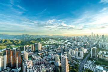 Aerial photo of construction complex in Shenzhen, Guangdong Province, China