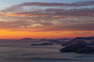 Sunset view from Croatians montains, to Dalmatian coast of the Adriatic Sea.