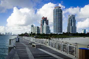 The face of Miami Beach skyline at waterfront