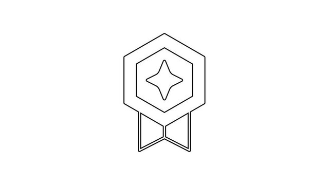Black line Game rating with medal icon isolated on white background. Level results for game. 4K Video motion graphic animation