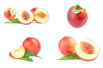 Set of isolated peaches on a white background clipping path