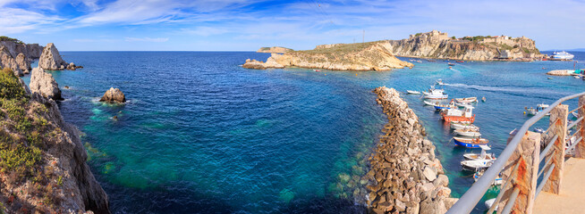 Seascape of the archipelago of the Tremiti Islands from the island of San Domino in Puglia, Italy:...