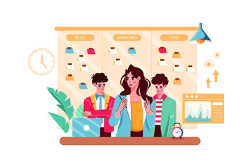 Scrum Meeting Illustration concept. Flat illustration isolated on white background