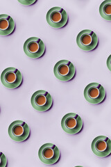Coffee cups on purple background,selective focus,coffee cups idea