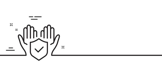 Obraz premium Insurance hands line icon. Risk coverage sign. Policyholder protection symbol. Minimal line illustration background. Insurance hand line icon pattern banner. White web template concept. Vector