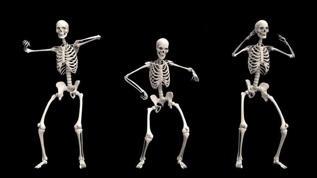 Skeletons chicken dance - 3d render looped with alpha channel.