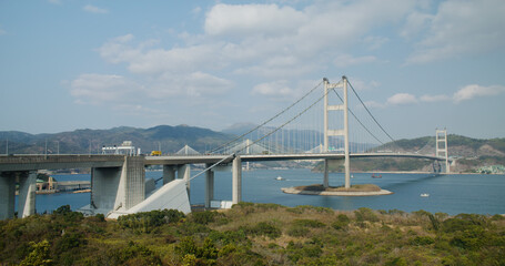 Tsing Ma Suspension bridge in Hong Kong city