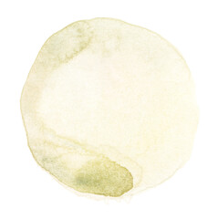 Beige Watercolor circle flow blot. Painting in delicate  gentle colors. Abstract texture  stain isolated on white background.