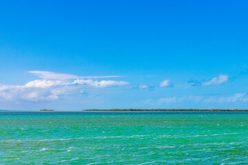 Panorama landscape view Holbox island nature sandbank turquoise water Mexico.