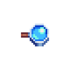 Obraz premium Magnifying glass or search pixel art icon. Web site design. 8-bit. Game assets. Magnifier isolated on white background abstract vector illustration. Element design for mobile app, web, sticker, logo.