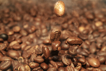 coffee beans close-up smoke, background