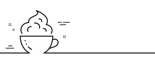 Coffee cup line icon. Hot cappuccino with cream sign. Tea drink mug symbol. Minimal line illustration background. Coffee cup line icon pattern banner. White web template concept. Vector