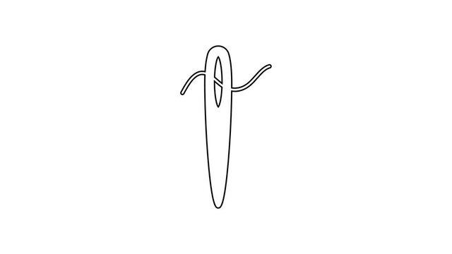 Black line Needle for sewing with thread icon isolated on white background. Tailor symbol. Textile sew up craft sign. Embroidery tool. 4K Video motion graphic animation