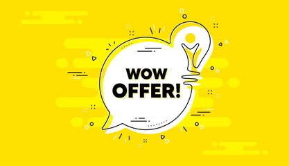 Wow offer text. Idea yellow chat bubble banner. Special Sale price sign. Advertising Discounts symbol. Wow offer chat message lightbulb. Idea light bulb background. Vector