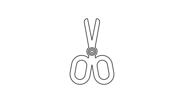 Black line Scissors icon isolated on white background. Tailor symbol. Cutting tool sign. 4K Video motion graphic animation