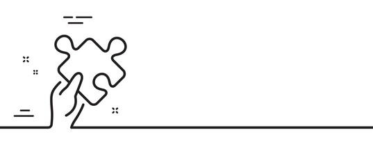 Give Puzzle line icon. Hold Jigsaw piece sign. Business challenge symbol. Minimal line illustration background. Puzzle line icon pattern banner. White web template concept. Vector