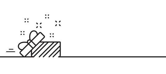 Gift box open line icon. Christmas or New year present sign. Surprise symbol. Minimal line illustration background. Present line icon pattern banner. White web template concept. Vector