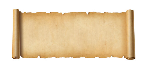 Old paper horizontal banner. Parchment scroll isolated on white