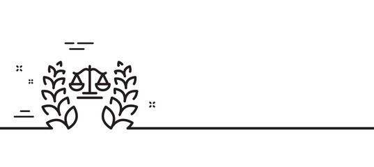 Justice scales line icon. Judgement laurel wreath sign. Legal law symbol. Minimal line illustration background. Justice scales line icon pattern banner. White web template concept. Vector