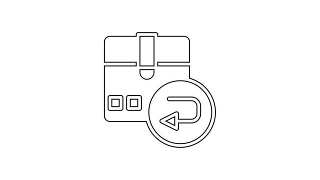 Black line Return cardboard box icon isolated on white background. Box, package, parcel sign. Delivery and packaging. 4K Video motion graphic animation