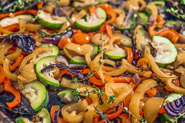 Baked Sheet Pan Vegetables Close up,  Roasted Sheet Pan Vegetables 