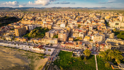 Fototapeta premium Aerial View of Gela City, Caltanissetta, Sicily, Italy, Europe