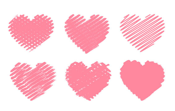Hand drawn grunge hearts on isolated white background. Set of love signs. Unique image for design
