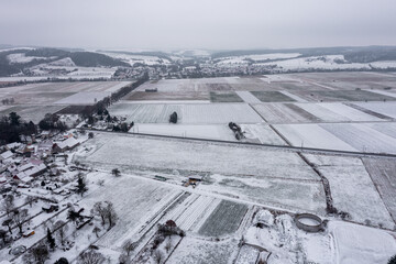The landscape in the Werra Valley at Herleshausen in the Wintertime