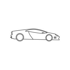 Vector line art car, concept design. Vehicle black contour outline sketch illustration isolated on white background. Stroke without fill. Cower drawing. Black-white icon.