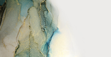 Art Abstract smoke blue and gold glitter watercolor interior background. Marble texture. Alcohol ink.