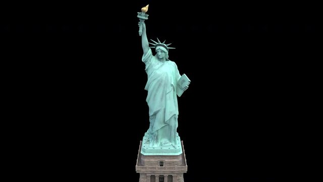 Statue of Liberty waving hand and looking around – 3d render looped with alpha channel.