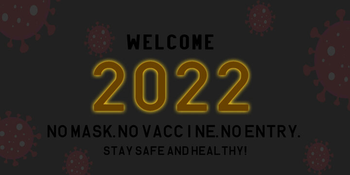 2022 happy new year on gray background, covid-19, coronavirus concept