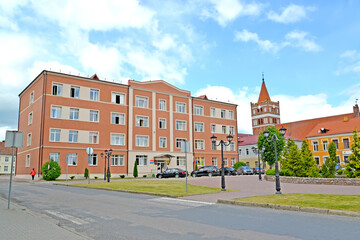 PRAVDINSK, RUSSIA. The building of the city administration on the square of the 50th anniversary of the Victory. Kaliningrad region