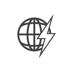 Global energy crisis vector icon. Earth and lightning icon on white isolated background. Layers grouped for easy editing illustration. For your design.