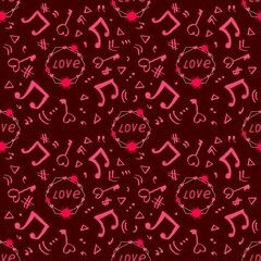 Pattern on brown background, Valentine's day theme, hand-drawn, texture brush.
