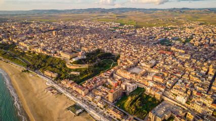 Aerial View of Gela City, Caltanissetta, Sicily, Italy, Europe