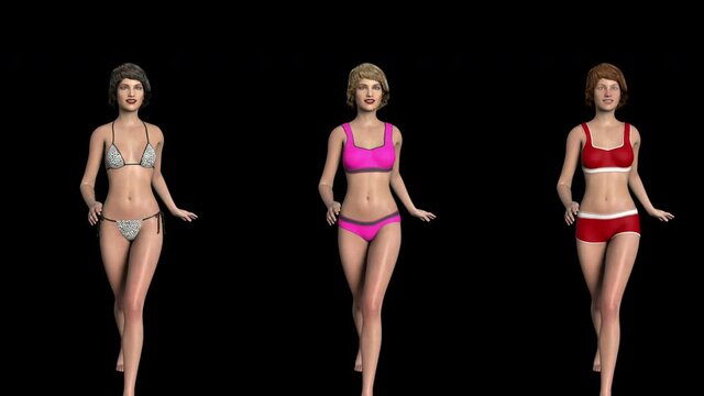 3 models with different swimwear, looped with alpha channel.