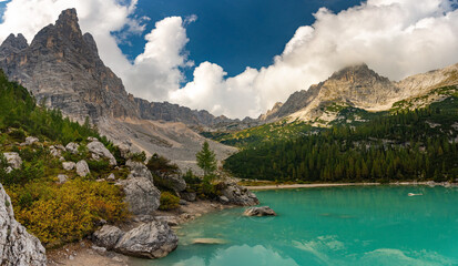 Amazing view of Sorapis lake Lago di Sorapis Dolomites, Italy