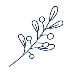 Line art hand drawn branches with leaves and berries on white background. Botanical design elements