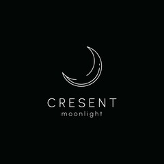 Elegant crescent moon and star logo design line icon vector in luxury style outline linear
