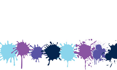 Different stains of baby blue, purple and dark blue in a horizontal row on a white background