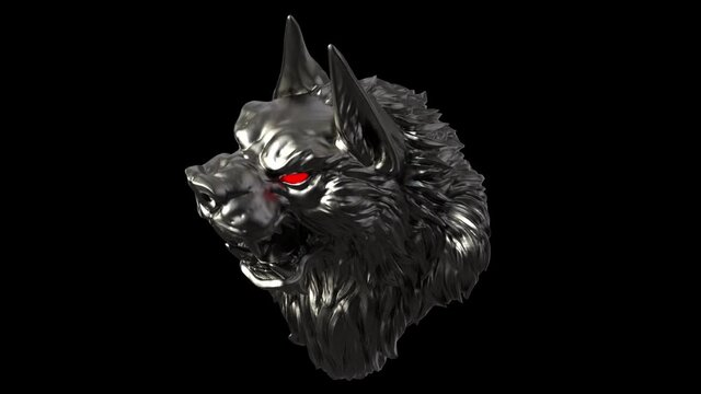 Wolf iron head looking around - 3d render looped with alpha channel.