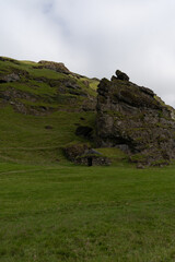 Beautiful view of the Rutshellir Caves, the ancient habitations in the rock also call Cave of Rútur, in Iceland 