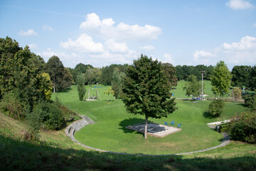 Landscape of park greenery in Luisenpark Mannheim Baden Wurttemburg Germany