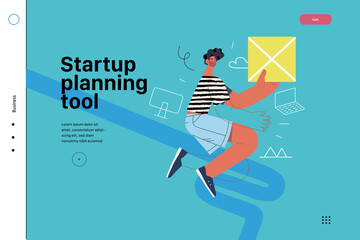 Startup illustration, website landing template. Concept of building new business