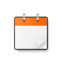 Vector 3d Orange Modern Simple Minimalistic Realistic Calendar Icon Isolated. Holiday Eve Concept. Design Template of Paper Calendar. Square Isolated Calendar with Folded Paper Corenr of Sheet