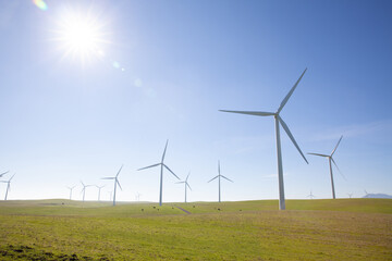 Wind turbines with blue sky