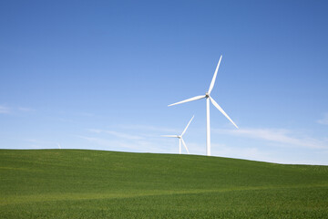 Wind turbines with blue sky