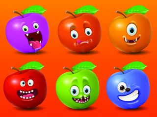 Fotobehang Cartoon cute apple monsters character © Vitalina